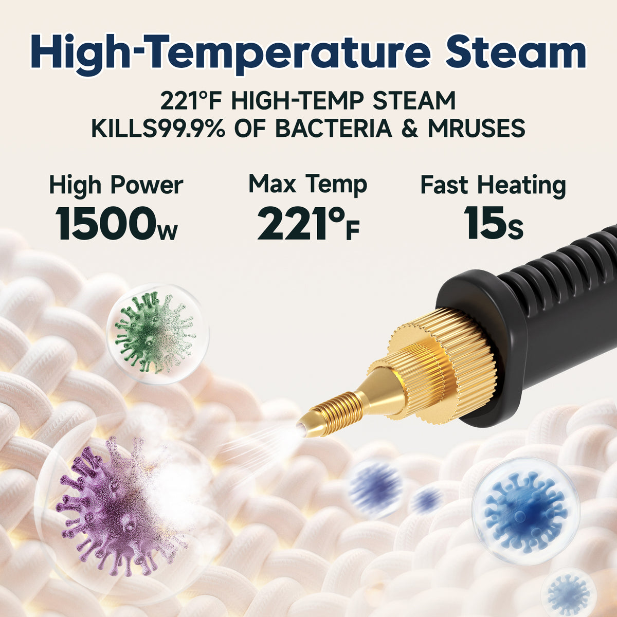 KEROMEE Portable Steam Cleaner for Home, 1500W Steamer for Cleaning, 1.2L Tank, 6-Level Adjustable Steam, 15s Heat-Up, 8 Accessories for Grout, Tile, Kitchen & Car detailing